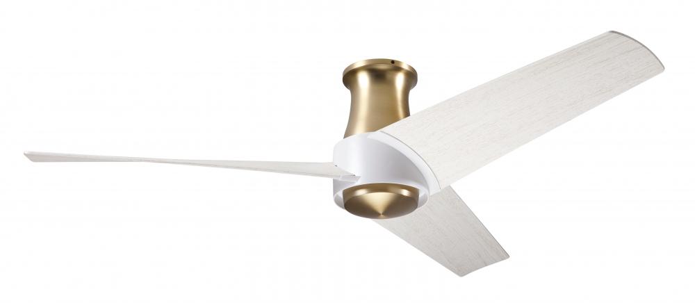 Ambit Flush DC Fan- Satin Brass/Matte White Finish; 56" Whitewash Blades; No Light; Wall Control