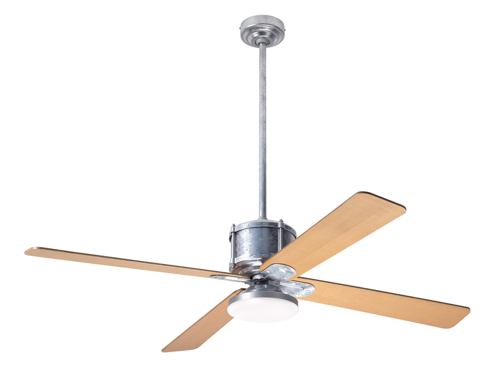 Industry DC Fan; Galvanized Finish; 50" Maple Blades; 20W LED Open; Wall Control