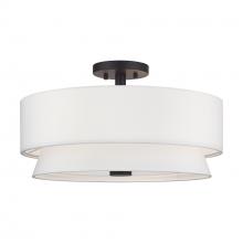 Livex Lighting 60027-07 - 4 Light Bronze Large Semi-Flush with Hand Crafted Off-White Fabric Hardback Shades