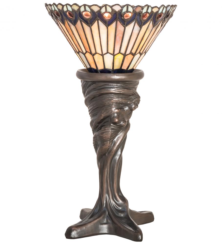 15" High Tiffany Jeweled Peacock Mini Lamp