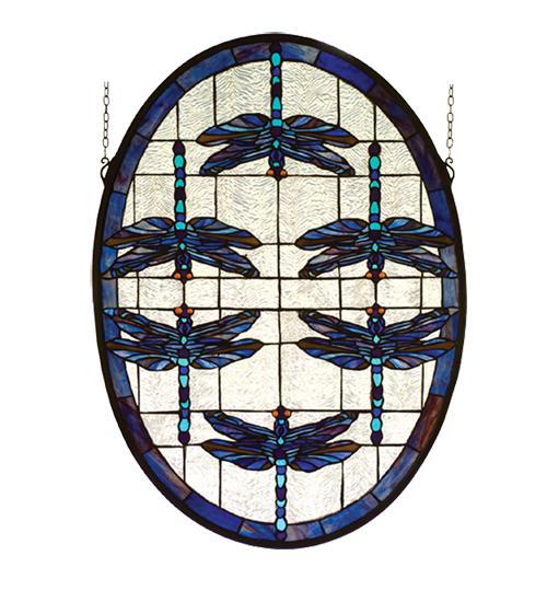 22"W X 30"H Dragonflies Oval Stained Glass Window