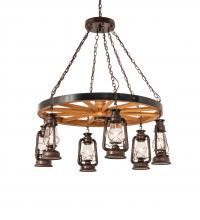 Meyda Blue 242013 - 40" Wide Miners Lantern Wagon Wheel 6 Light Chandelier