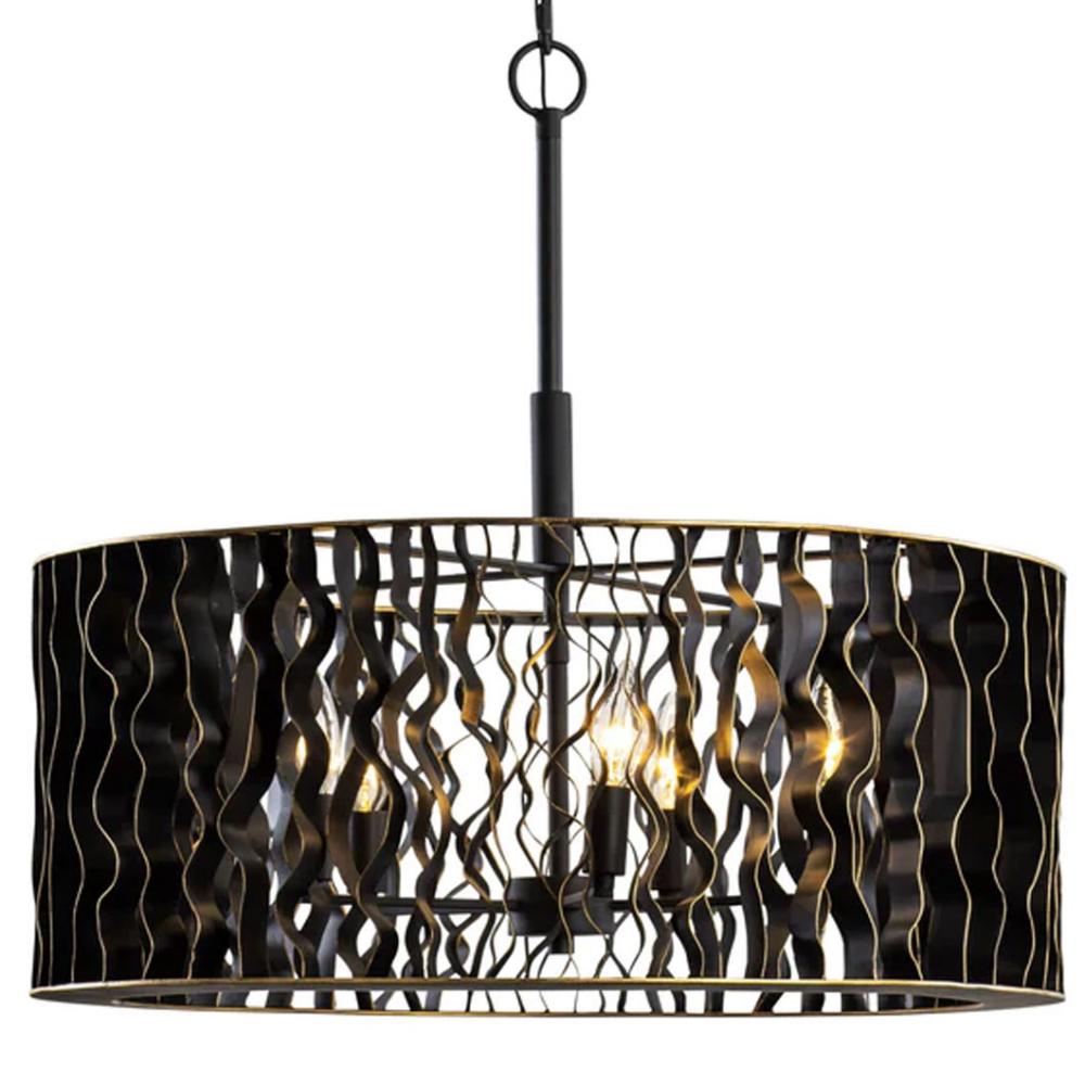 Estela 5-Lt Pendant - Matte Black/French Gold