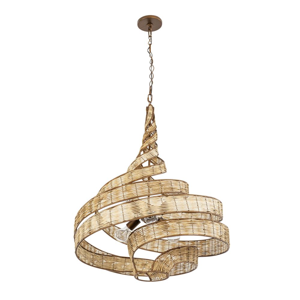 Flow 6-Lt Twist Pendant - Baguette/Natural Rattan