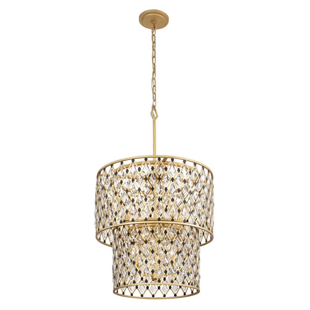 Windsor 7-Lt 2-Tier Crystal Chandelier - French Gold/Matte Black