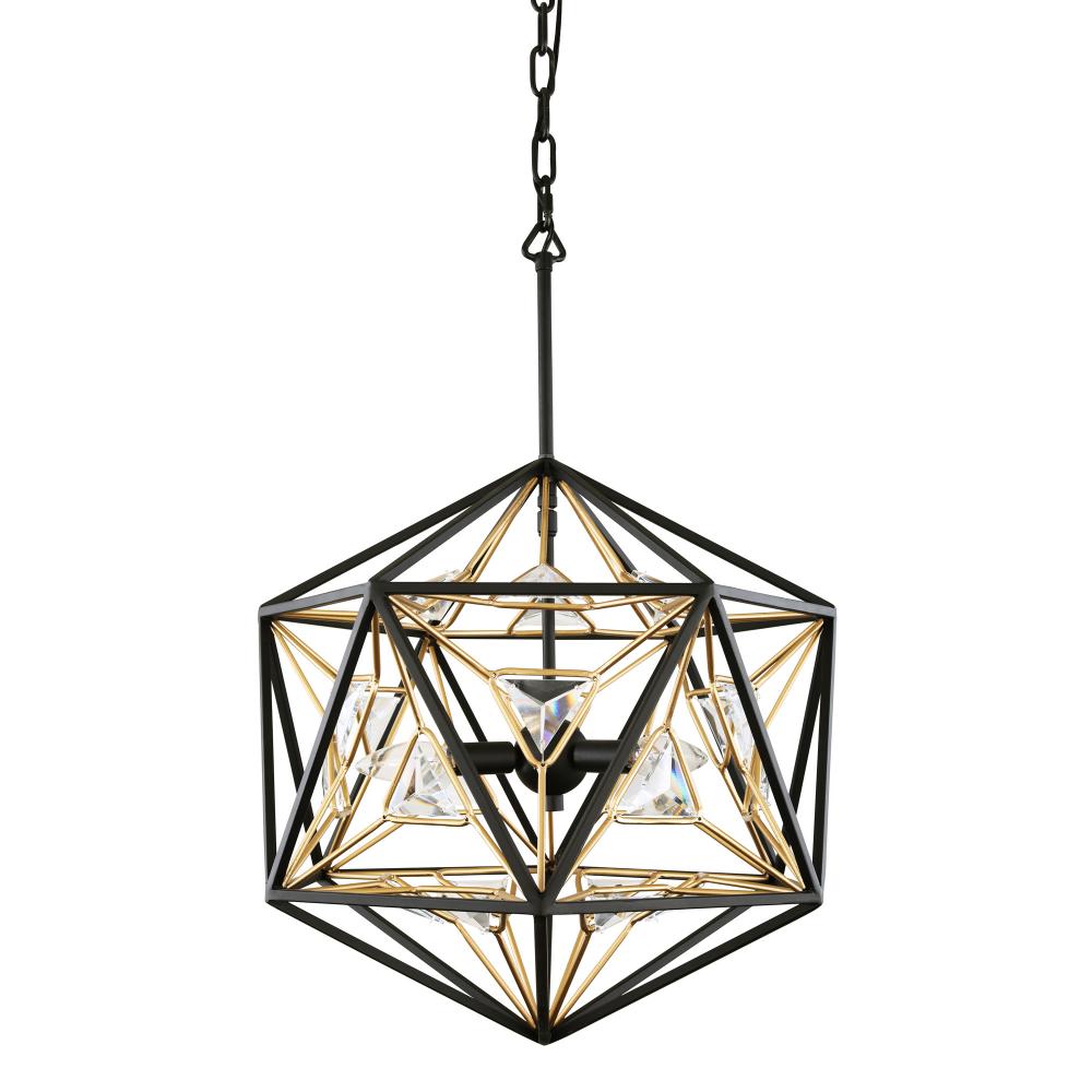 Marcia 3-Lt Orb Pendant - Matte Black/French Gold