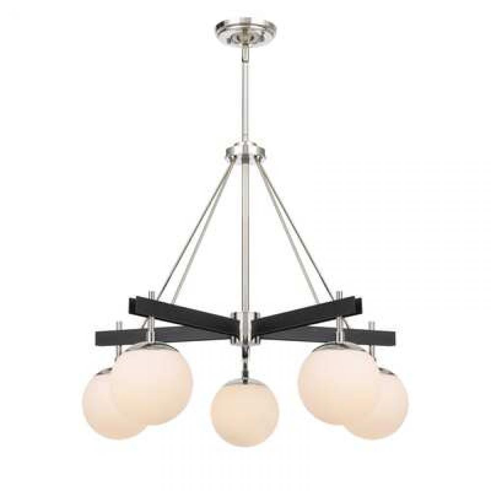 Allie 5-Lt Chandelier - Black/Polished Nickel