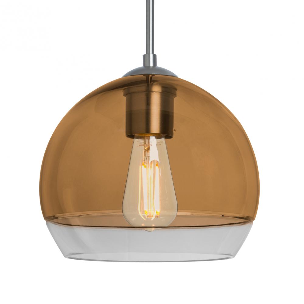 Besa, Ally 8 Cord Pendant, Amber/Clear, Satin Nickel Finish, 1x5W LED Filament