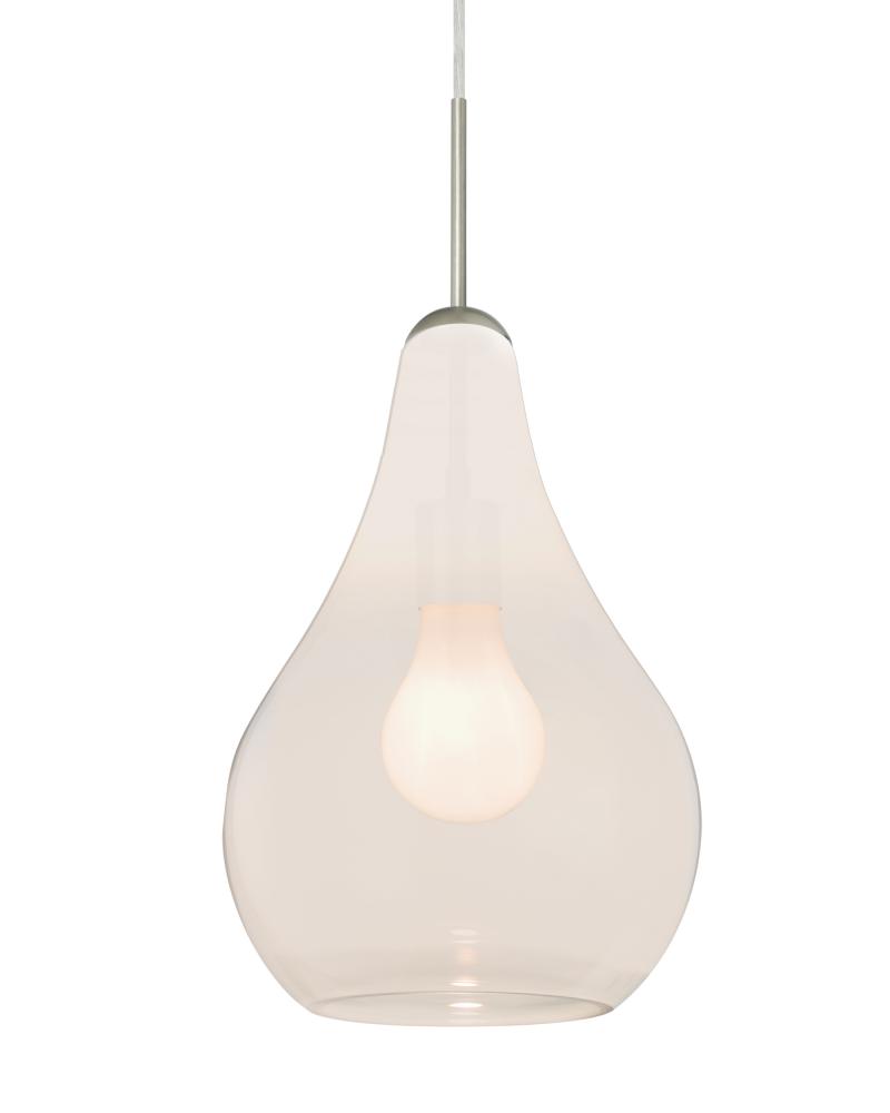 Besa, Leon Cord Pendant, Milky White, Satin Nickel Finish, 1x60W Medium base