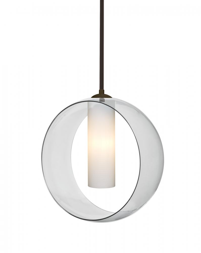 Besa, Plato Stem Pendant, Clear/Opal, Bronze Finish, 1x5W LED