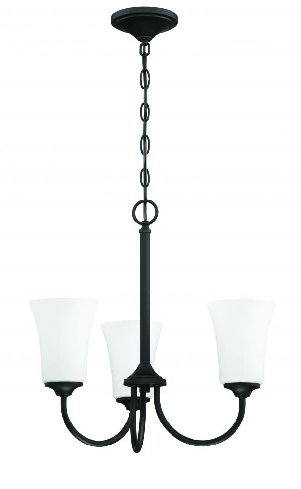 Gwyneth 3 Light Chandelier in Flat Black (White Glass)