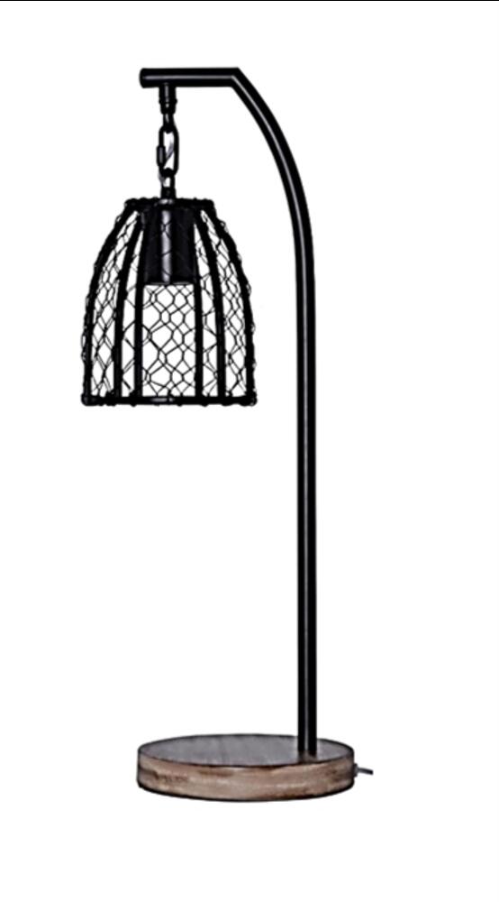 1 Light Metal Base Table Lamp in Faux Wood/ Black