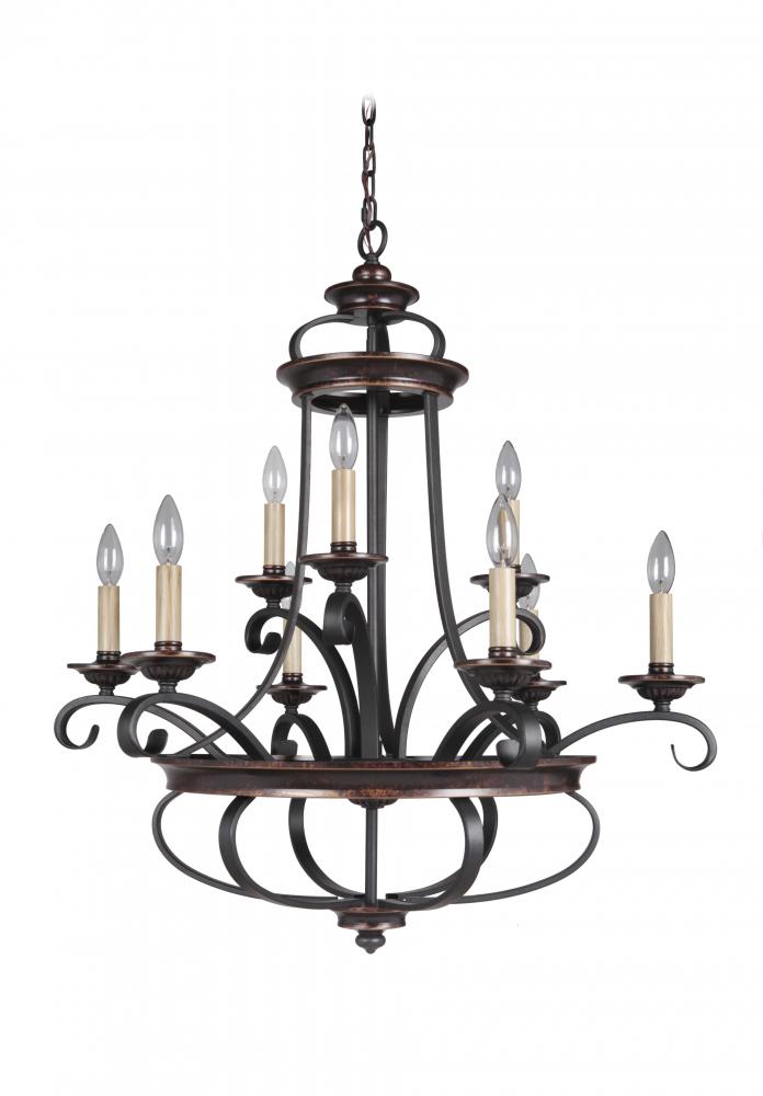 Stafford 9 Light Chandelier in Aged Bronze/Textured Black