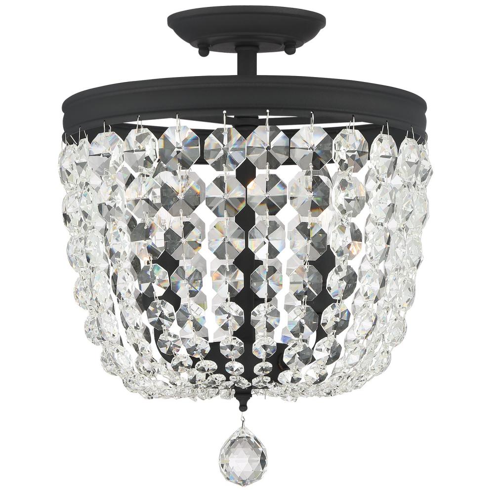 Archer 3 Light Hand Cut Crystal Black Forged Semi Flush Mount