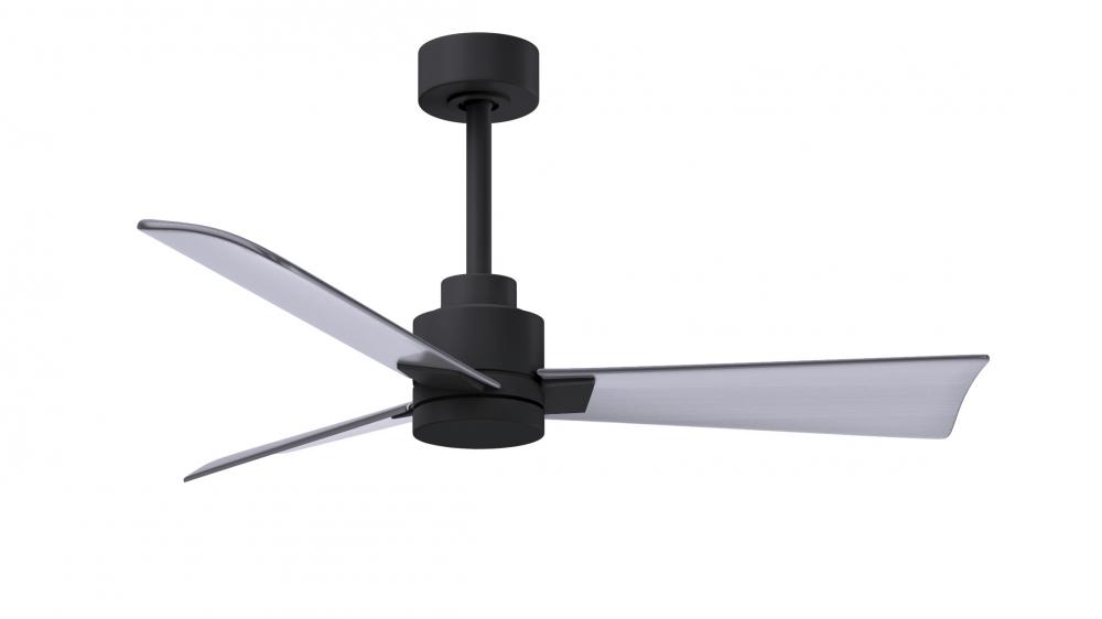 Alessandra 3-blade transitional ceiling fan in matte black finish with brushed nickel blades. Opti