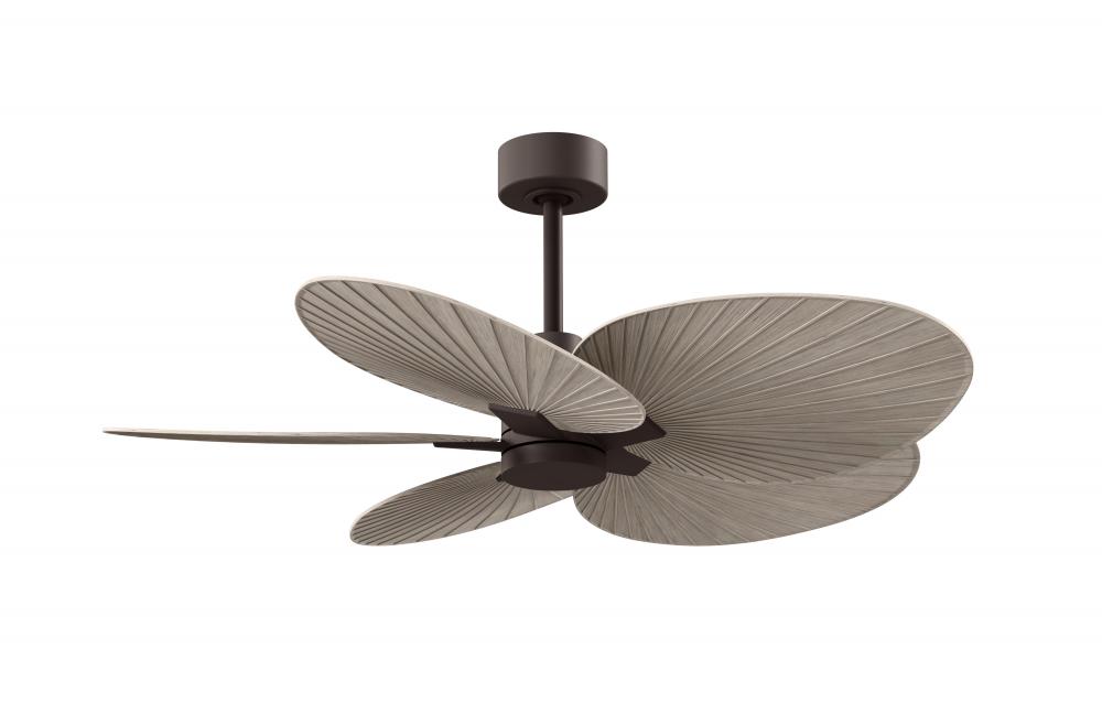 Alessandra Tropical 5-blade ceiling fan in Textured Bronze and Gray Ash Tone blades.