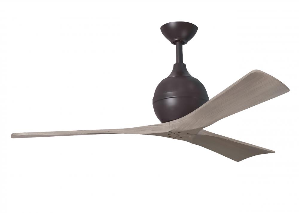 Irene-3 three-blade paddle fan in Textured Bronze finish with 52" gray ash tone blades.