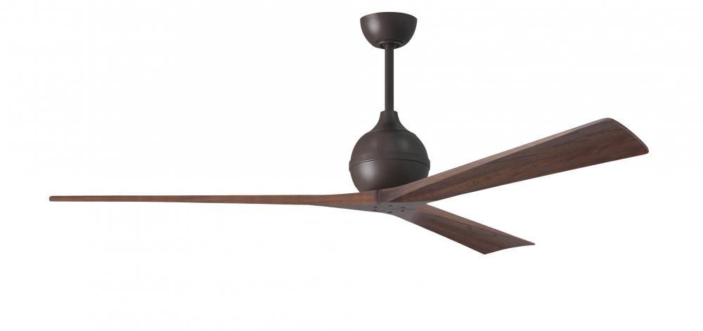 Irene-3 three-blade paddle fan in Textured Bronze finish with 72” solid walnut tone blades.