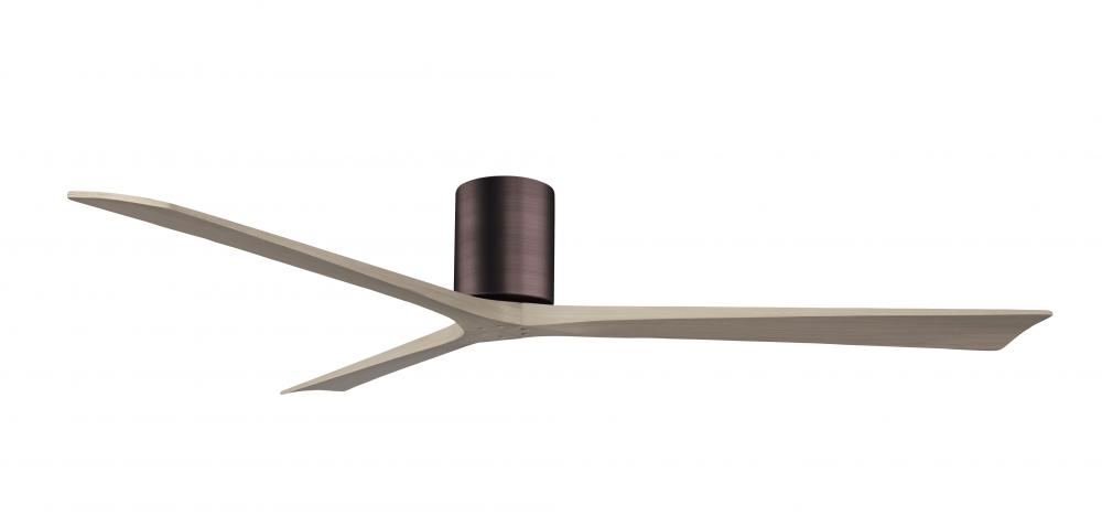 Irene-3H three-blade flush mount paddle fan in Brushed Brass finish with 72” Gray Ash tone blade