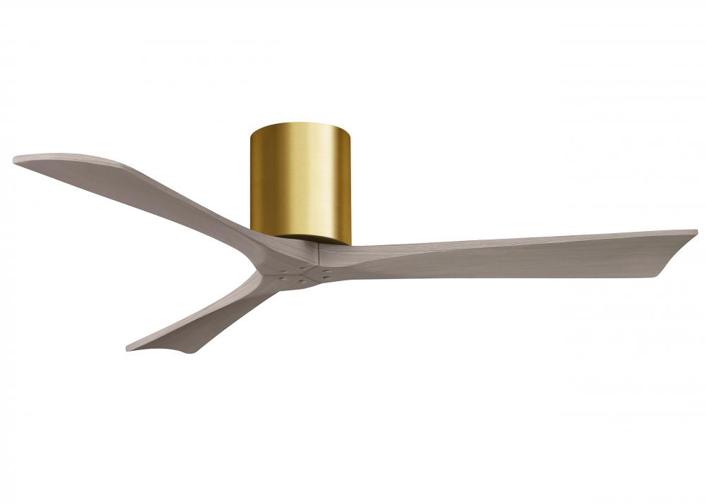 Irene-3H three-blade flush mount paddle fan in Brushed Brass finish with 52” Gray Ash tone blade