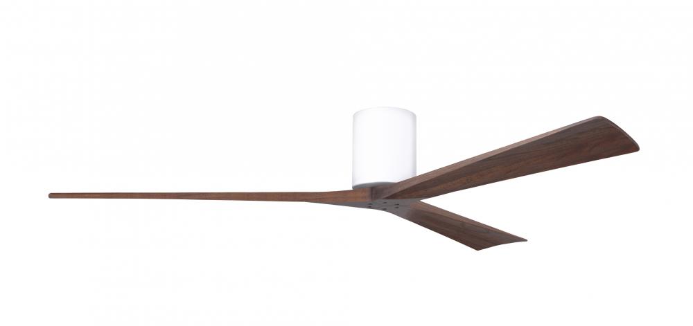 Irene-3H three-blade flush mount paddle fan in Gloss White finish with 72” solid walnut tone bla