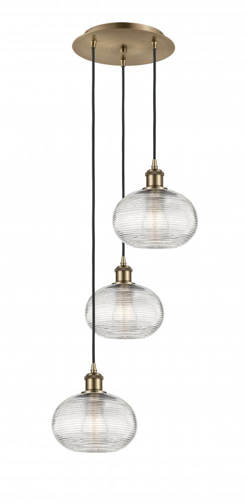 Ithaca - 3 Light - 15 inch - Antique Brass - Cord hung - Multi Pendant