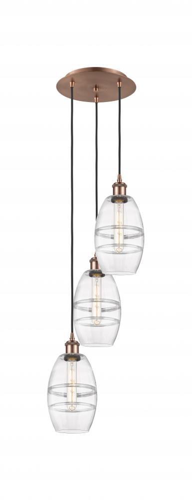 Vaz - 3 Light - 12 inch - Antique Copper - Cord hung - Multi Pendant