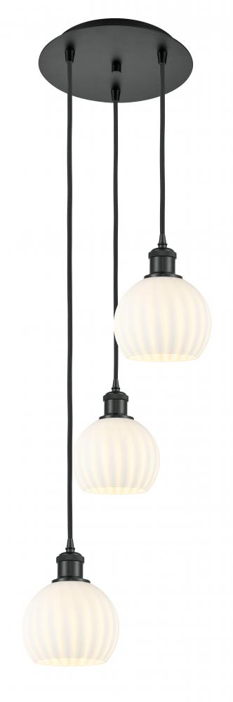 White Venetian - 3 Light - 13 inch - Matte Black - Cord Hung - Multi Pendant