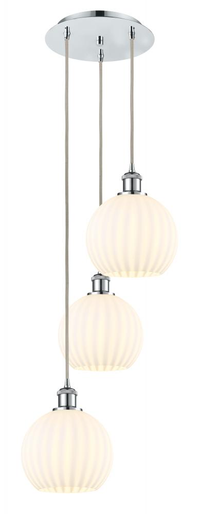 White Venetian - 3 Light - 15 inch - Polished Chrome - Cord Hung - Multi Pendant