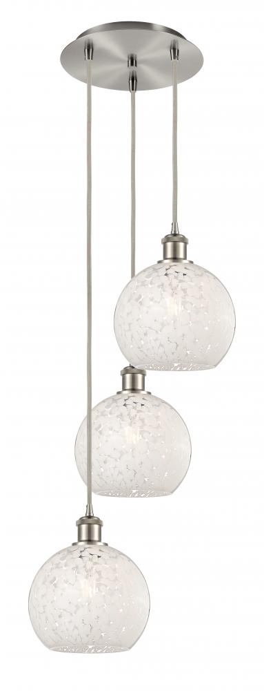 White Mouchette - 3 Light - 15 inch - Brushed Satin Nickel - Cord Hung - Multi Pendant