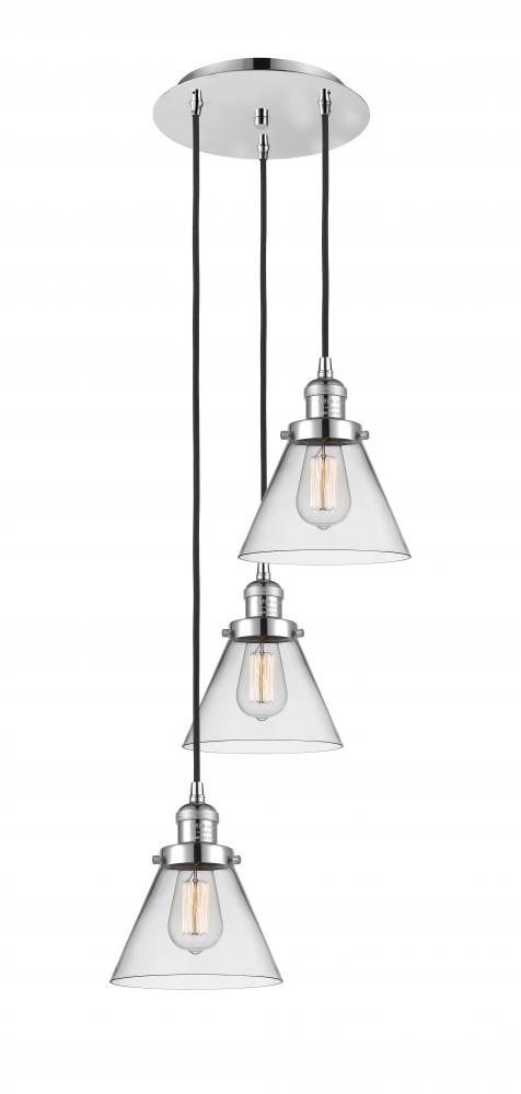 Cone - 3 Light - 14 inch - Polished Chrome - Cord hung - Multi Pendant