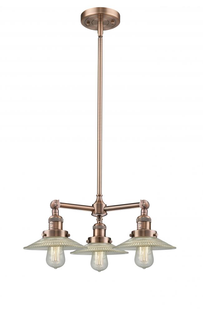 Halophane - 3 Light - 22 inch - Antique Copper - Stem Hung - Chandelier