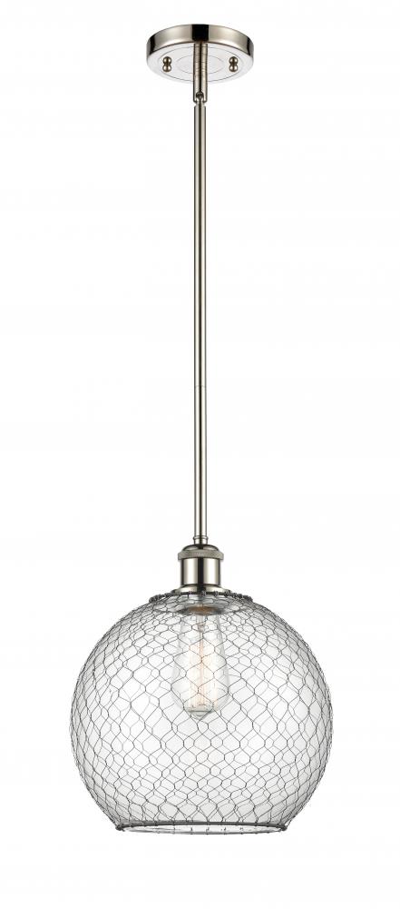 Farmhouse Chicken Wire - 1 Light - 10 inch - Polished Nickel - Mini Pendant