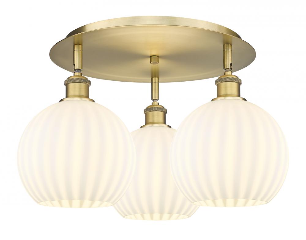 White Venetian - 3 Light - 20 inch - Brushed Brass - Flush Mount