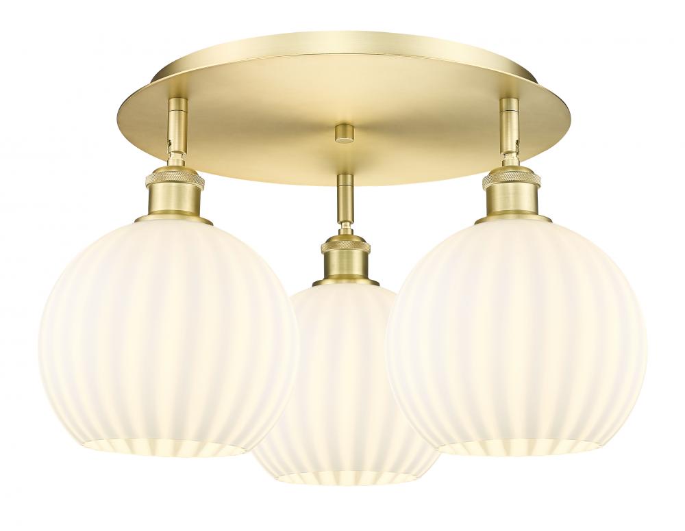 White Venetian - 3 Light - 20 inch - Satin Gold - Flush Mount