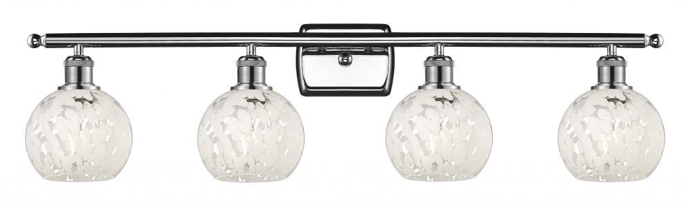 White Mouchette - 4 Light - 36 inch - Polished Chrome - Bath Vanity Light