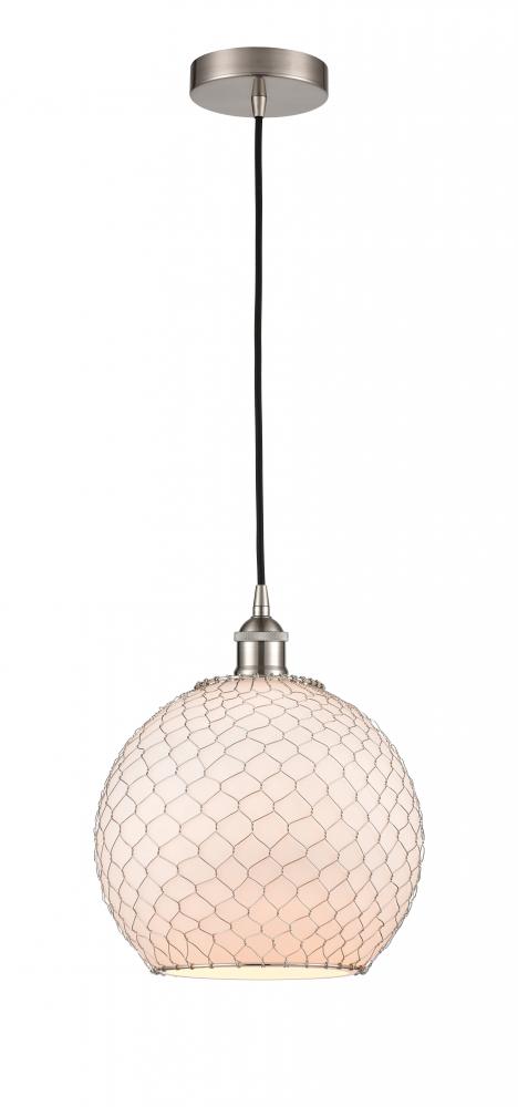 Farmhouse Chicken Wire - 1 Light - 10 inch - Brushed Satin Nickel - Cord hung - Mini Pendant