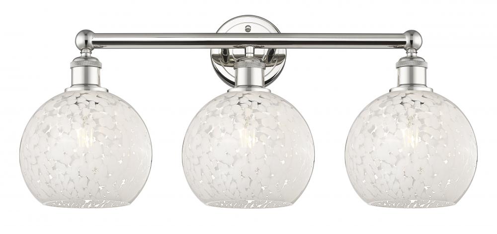 White Mouchette - 3 Light - 26 inch - Polished Nickel - Bath Vanity Light