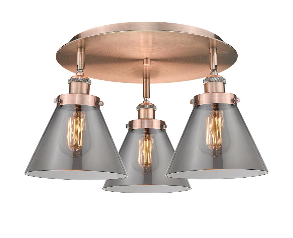 Cone - 3 Light - 20 inch - Antique Copper - Flush Mount