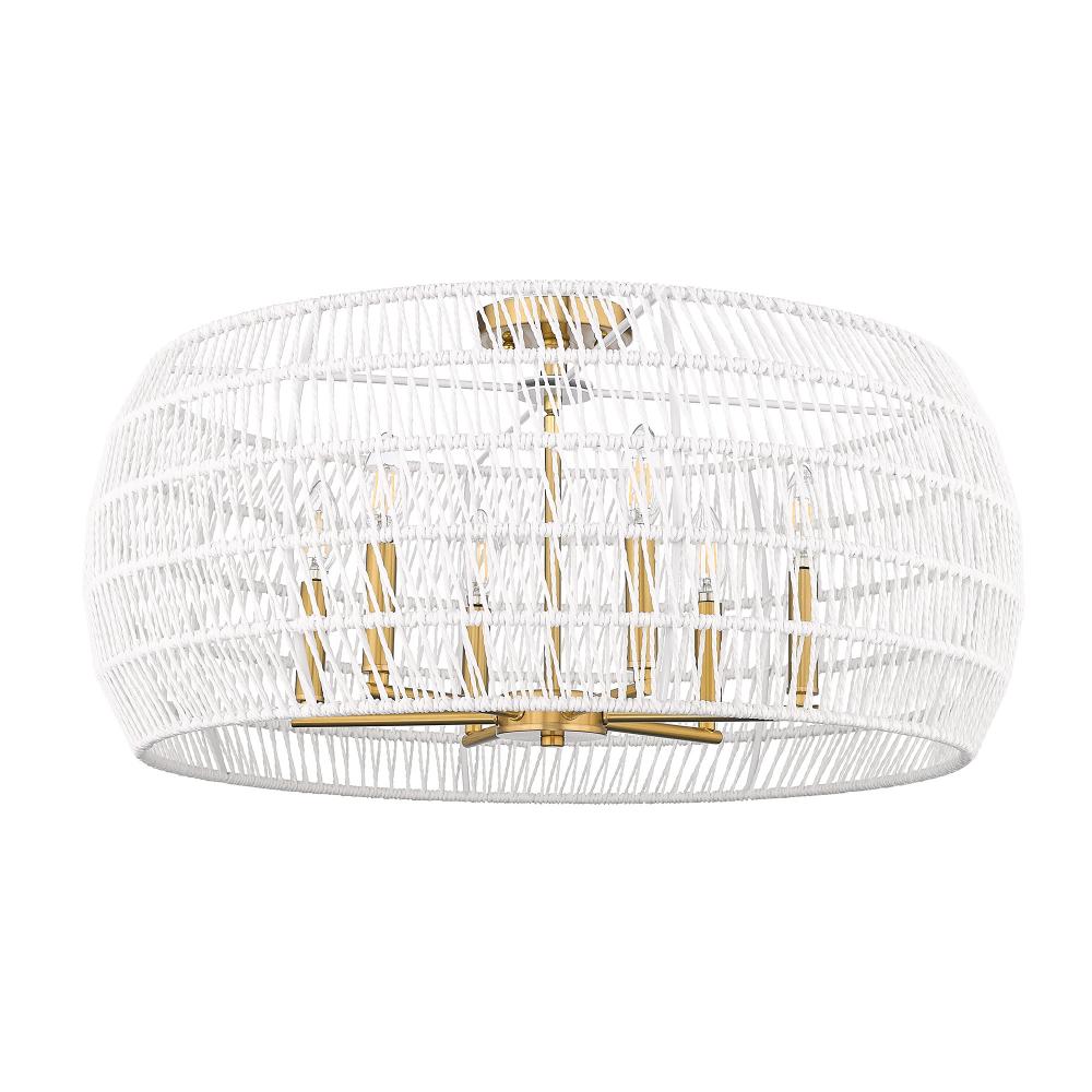 Ellie 6 Light Semi-Flush in Modern Brushed Gold with Bleached White Raphia Rope Shade