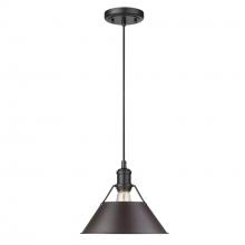 Golden 3306-M BLK-RBZ - Orwell 10" Wide Medium Pendant in Matte Black with Rubbed Bronze