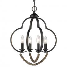 Golden 8320-4P BLK-EWB - Flori 4 Light Pendant in Matte Black with Espresso Wood Beads