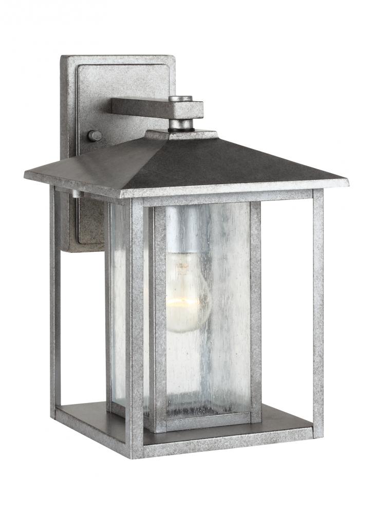 Hunnington contemporary 1-light outdoor exterior medium wall lantern in weathered pewter grey finish