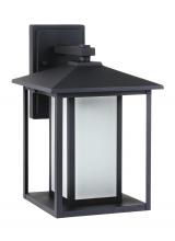 Generation Lighting 89031EN3-12 - Hunnington contemporary 1-light LED outdoor exterior medium wall lantern in black finish with etched