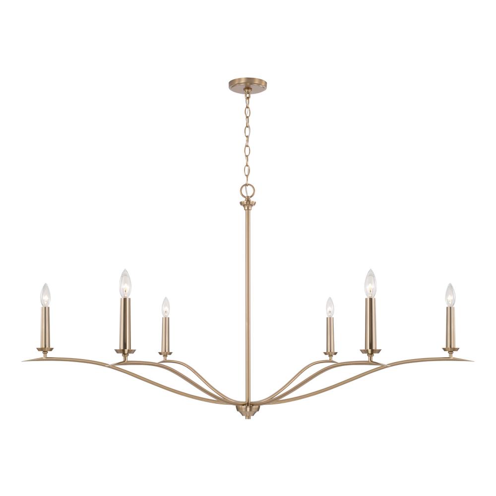 6-Light Elongated Chandelier in Matte Brass