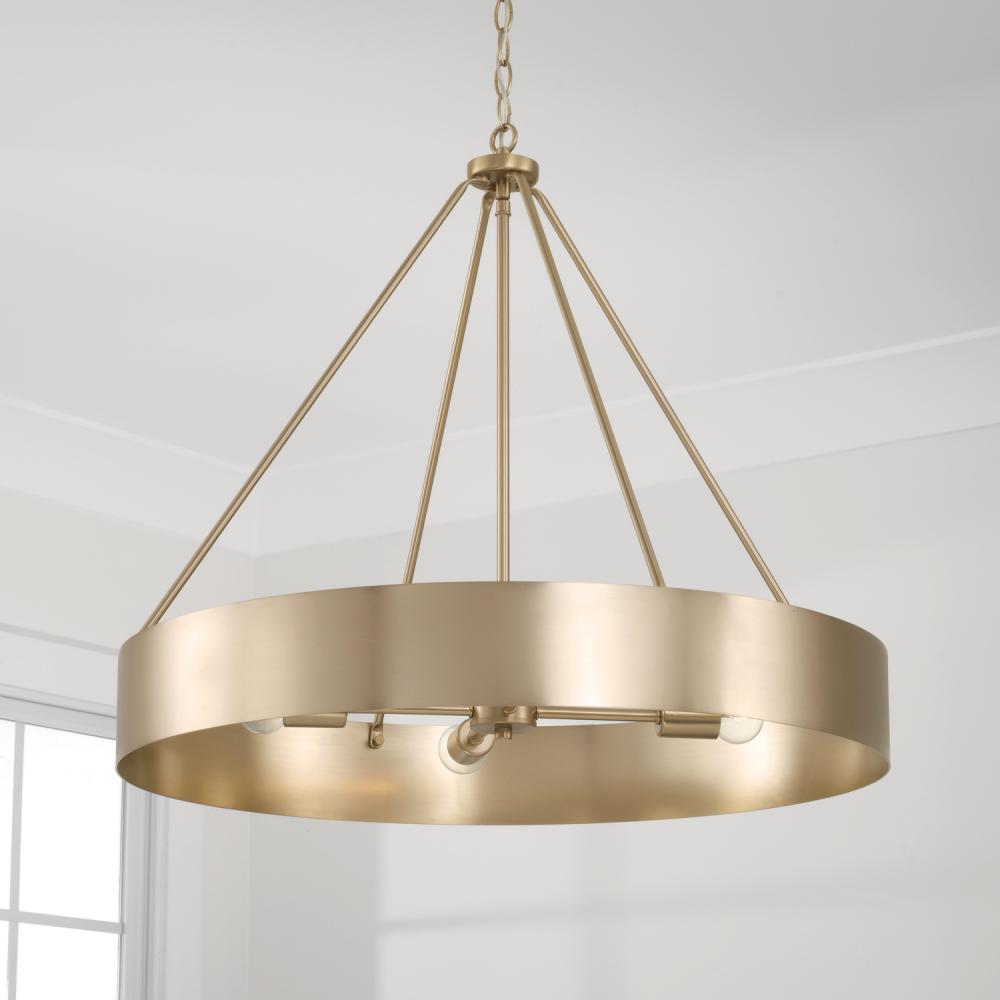 4-Light Modern Circular Metal Chandelier in Matte Brass