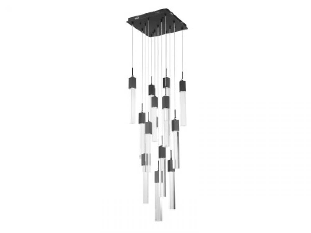 THE ORIGINAL GLACIER AVENUE COLLECTION BLACK 13 LIGHT PENDANT FIXTURE WITH CLEAR CRYSTAL