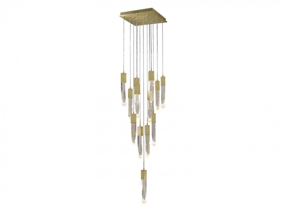 The Original Aspen Collection Brushed Brass 13 Light Pendant Fixture with Clear Crystal