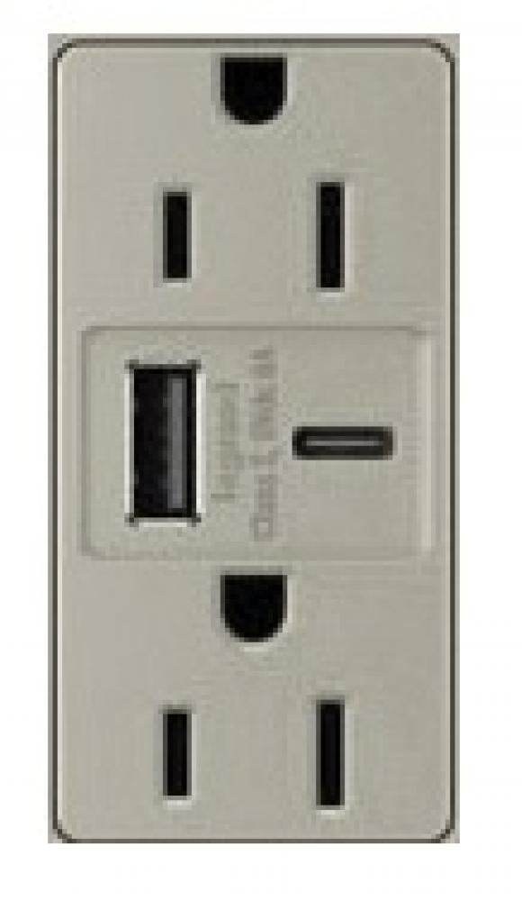 radiant® 15A Tamper-Resistant Ultra-Fast USB Type A/C Outlet, Nickel