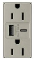 Legrand Radiant R26USBAC6NICCV4 - radiant® 15A Tamper-Resistant Ultra-Fast USB Type A/C Outlet, Nickel